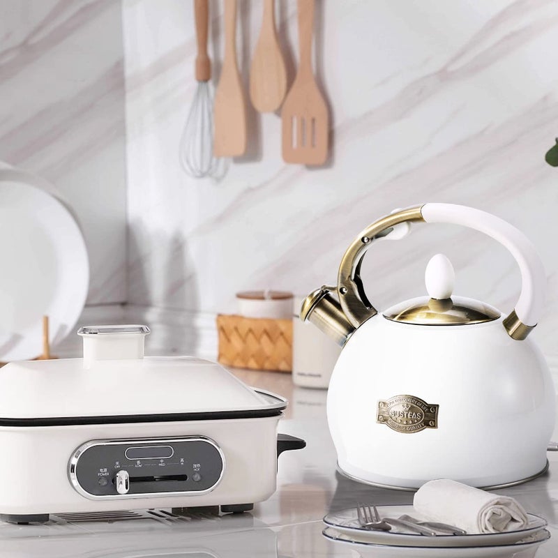 SUSTEAS Stove Top Whistling Tea Kettle - Food Grade Stainless Steel Teakettle Teapot with Cool Touch Ergonomic Handle, With 1 Silicone Pinch Mitt Included, 2.64 Quart(WHITE) - Image 5
