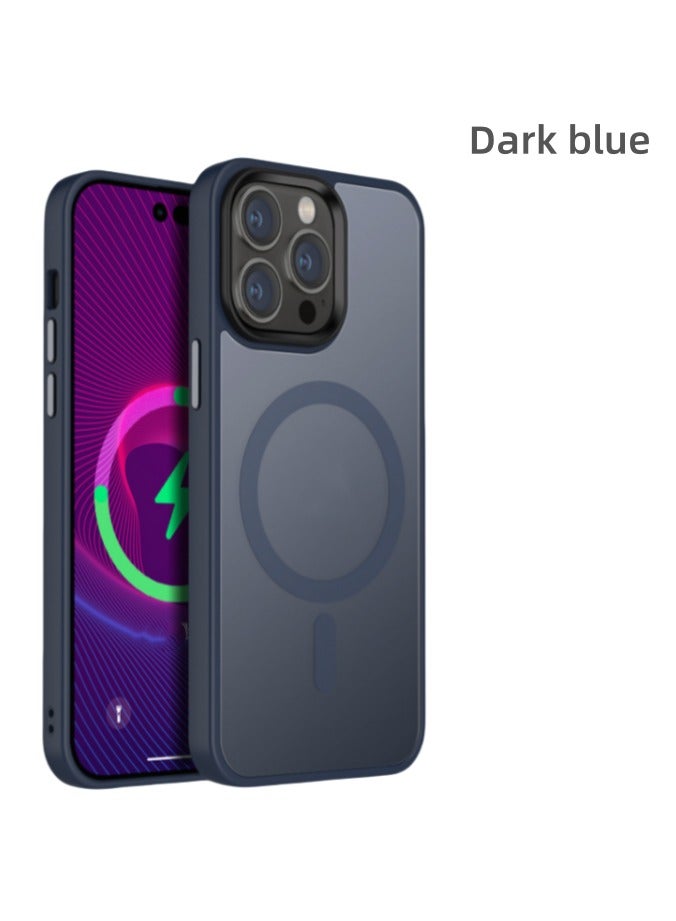 Magnetic case Phone 15 ProMax compatible MagSafe, translucent matte back ultra-thin shockproof phone case (Dark blue)  - Image 1