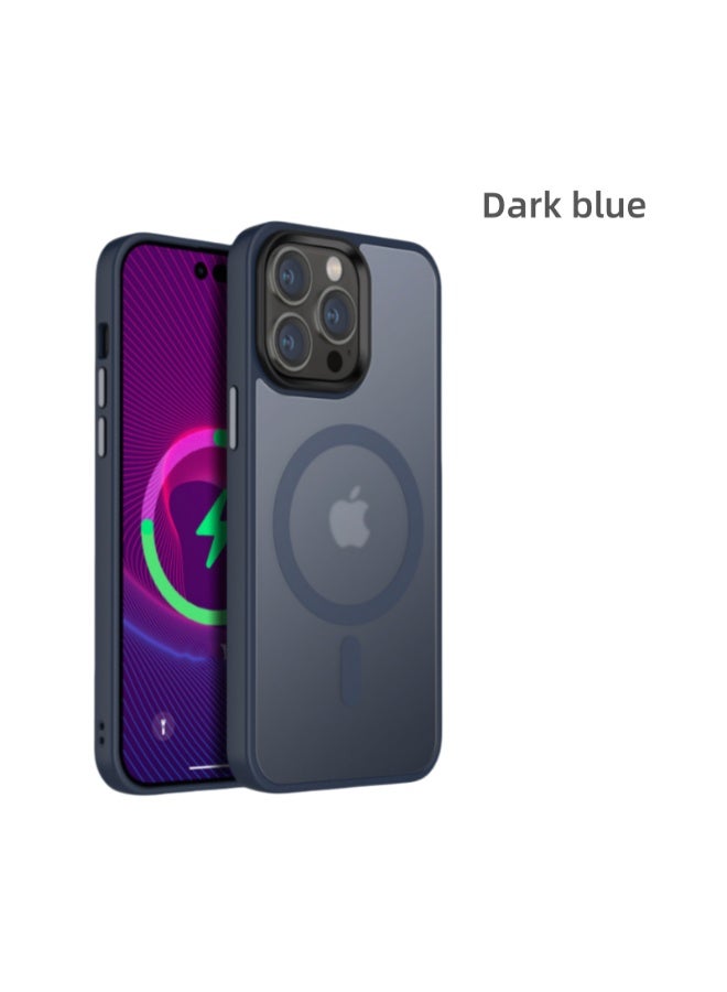 Magnetic case Phone 15 ProMax compatible MagSafe, translucent matte back ultra-thin shockproof phone case (Dark blue)