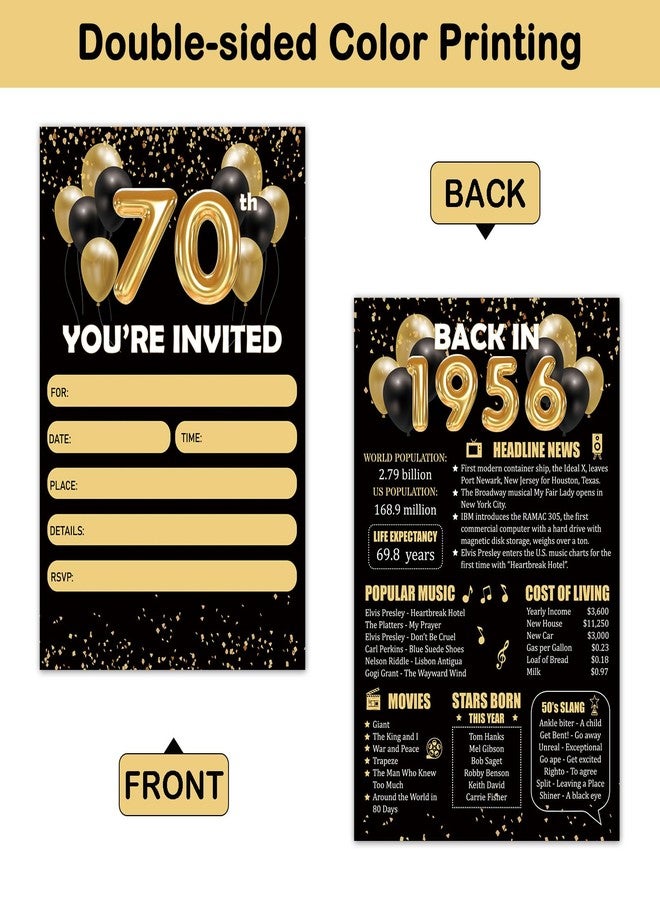 REWIDPARTY Black Gold 70th Birthday Invitations for Women Men - 15 Sets Back in 1956 Invitations with Envelopes Stickers - 70 Year Old Party Invites Supplies for Birthday Anniversary - Image 2