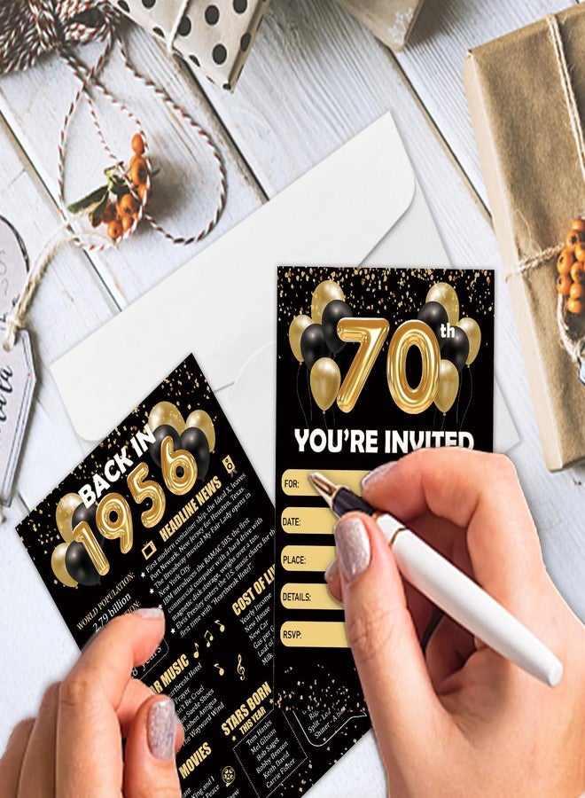 REWIDPARTY Black Gold 70th Birthday Invitations for Women Men - 15 Sets Back in 1956 Invitations with Envelopes Stickers - 70 Year Old Party Invites Supplies for Birthday Anniversary - Image 5