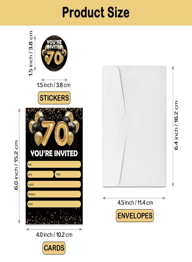 REWIDPARTY Black Gold 70th Birthday Invitations for Women Men - 15 Sets Back in 1956 Invitations with Envelopes Stickers - 70 Year Old Party Invites Supplies for Birthday Anniversary - Image 3