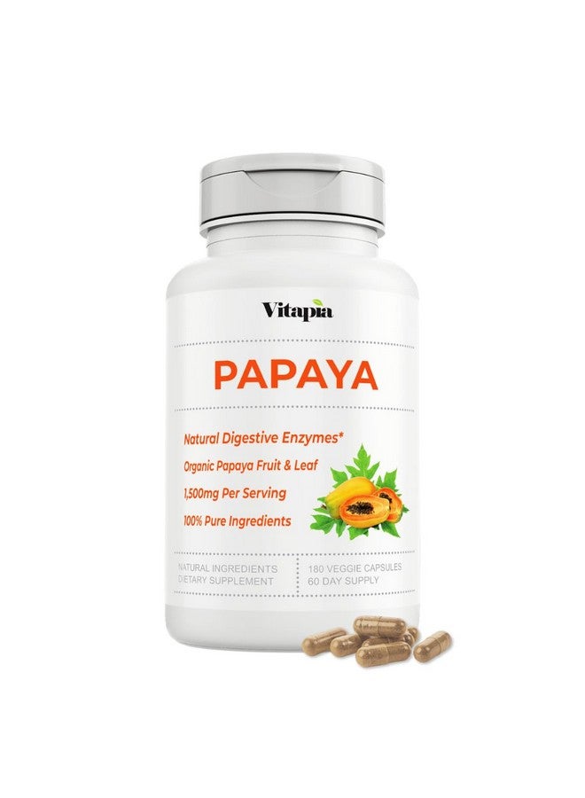 Vitapia Papaya Fruit Enzyme Capsules for Digestion, Bloating Relief, Immune Support for Men & Women - 1500mg Organic Papaya Powder Per Serving - 180 Veggie Capsules - Non-GMO, Gluten-Free, Vegan-Friendly - Image 1