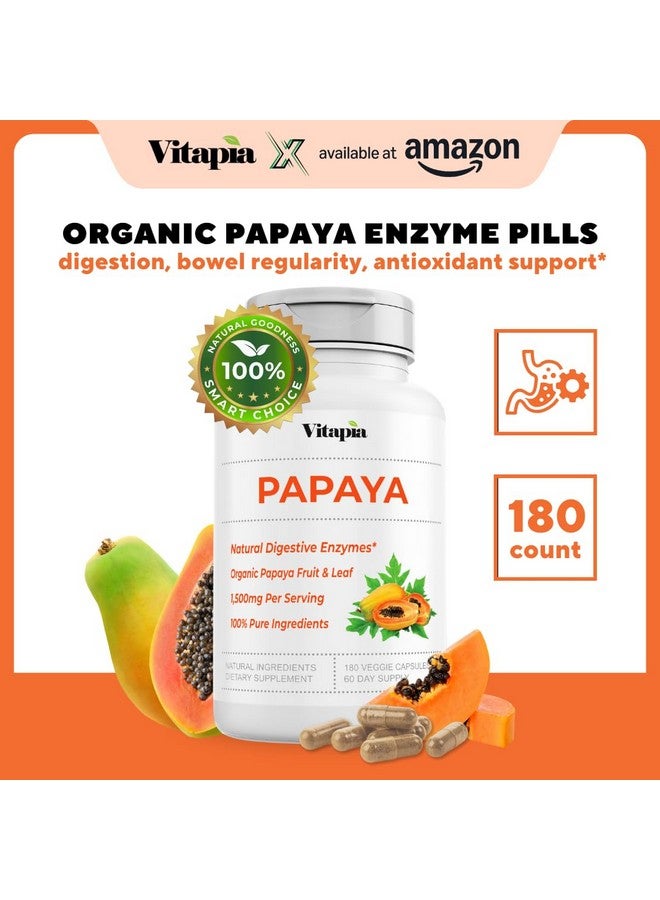 Vitapia Papaya Fruit Enzyme Capsules for Digestion, Bloating Relief, Immune Support for Men & Women - 1500mg Organic Papaya Powder Per Serving - 180 Veggie Capsules - Non-GMO, Gluten-Free, Vegan-Friendly - Image 2