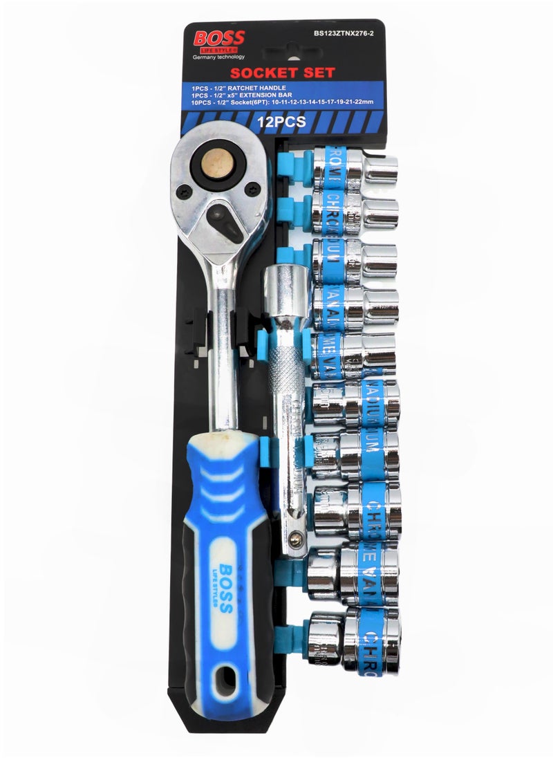 BOSS LIFE STYLE Boss Lifestyle 1/2" Drive Socket Set - Premium Chrome Vanadium Steel, 12-Piece  - Image 1
