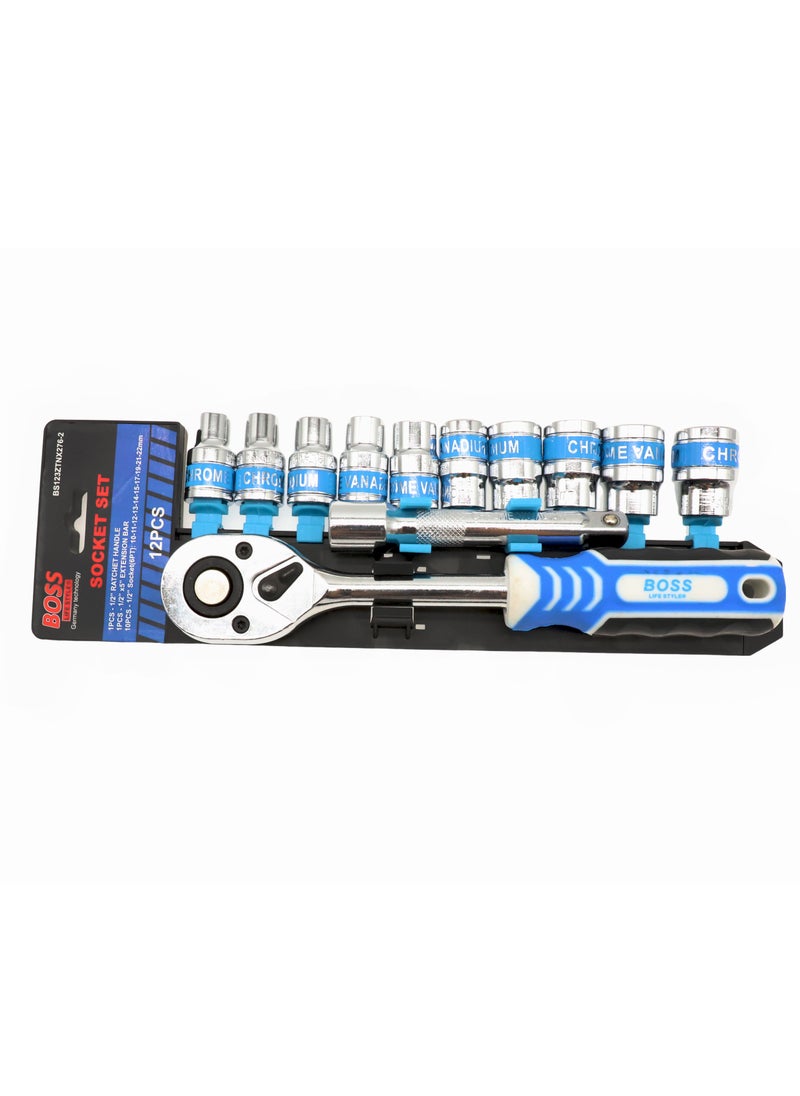BOSS LIFE STYLE Boss Lifestyle 1/2" Drive Socket Set - Premium Chrome Vanadium Steel, 12-Piece  - Image 2