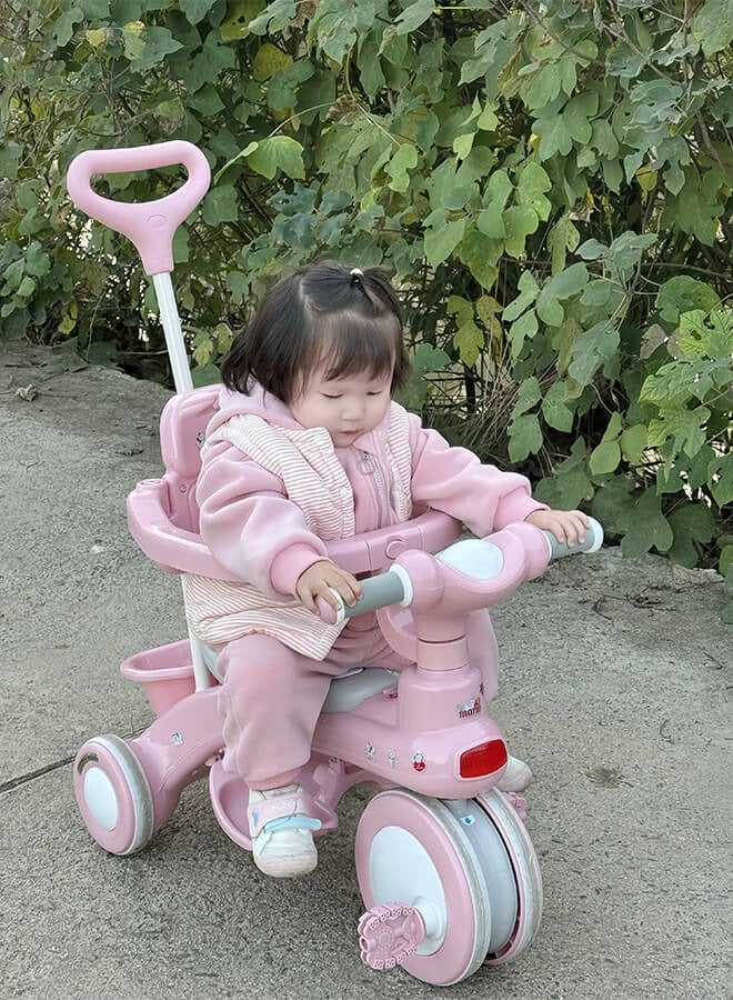 Ominii Children's Tricycle - Multifunctional 4-in-1 Baby Pedal Trike with Canopy, Adjustable Footrests, Parent Push Handle, LED Lights, and Storage Basket, Suitable for Ages 1-6  - Image 2