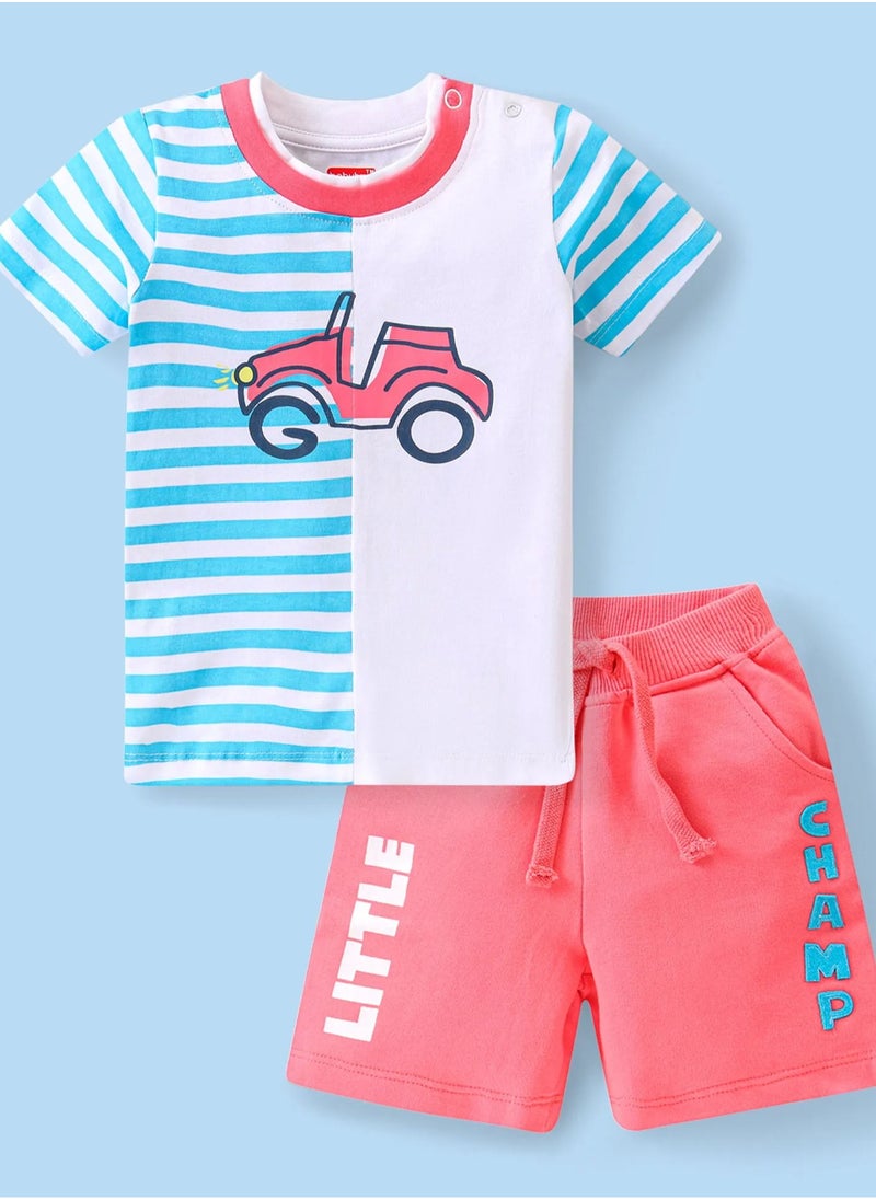 Babyhug Single Jersey Knit Half Sleeves Striped T-Shirt & Shorts Set with Embroidery & Car Print - Blue & Pink(9-24M) - pzsku/Z514070FCEF387E6DB814Z/45/_/1734013852/20ee3b3d-4f0c-412b-82db-0027c51bcfe5