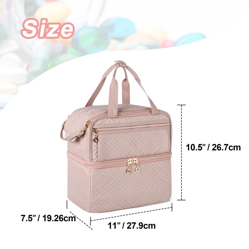 Damero Double Layers Pill Bottle Organizer Empty, Lockable Medicine Storage Bag Medication Travel Bag with 4 Customized Dividers for Prescription Bottles, Medical Supplements,Misty Rose - Image 5
