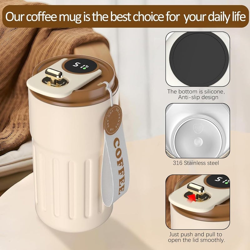 Kresal Insulated Stainless Steel Travel Coffee Mug LED Smart Temperature Display with LeakProof Lid Keeps Cold or Hot Suitable for Ice Drinks and Hot Beverage 450ml Multicolor - Image 2
