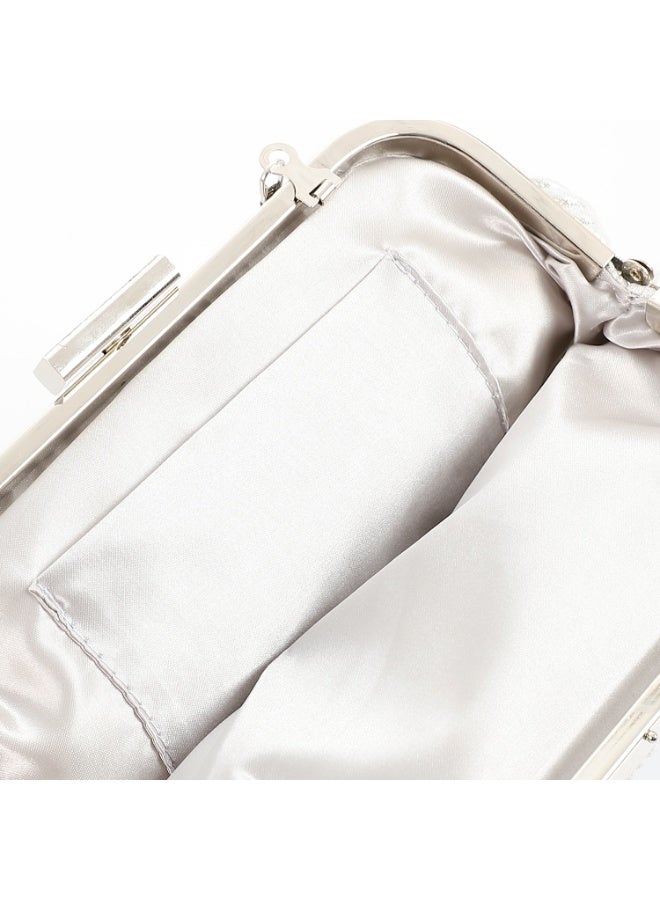 Mr.Joe Pleated Satin Silver Evening Bag -4171 - Image 4