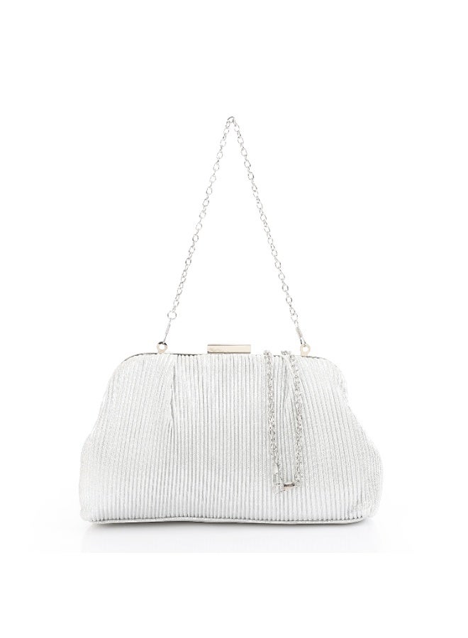 Mr.Joe Pleated Satin Silver Evening Bag -4171 - Image 1