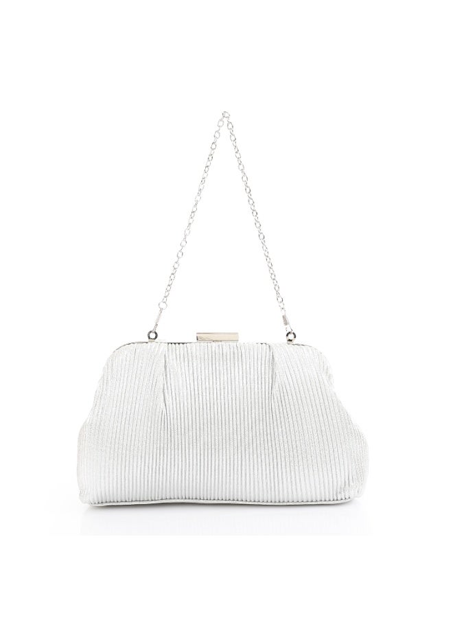 Mr.Joe Pleated Satin Silver Evening Bag -4171 - Image 3