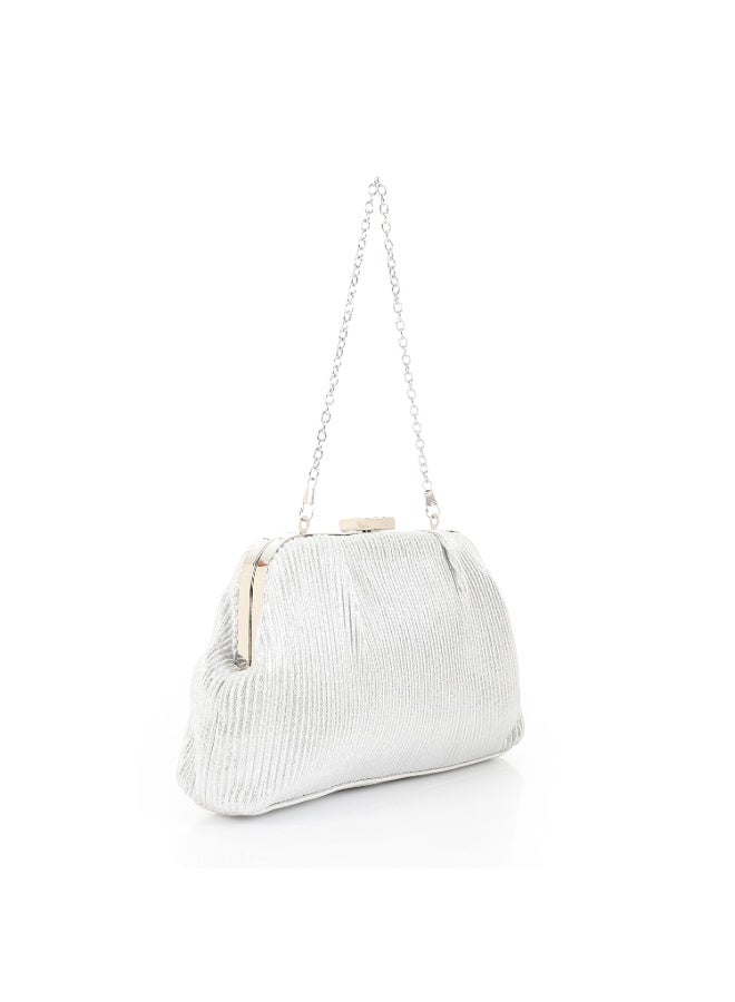 Mr.Joe Pleated Satin Silver Evening Bag -4171 - Image 2