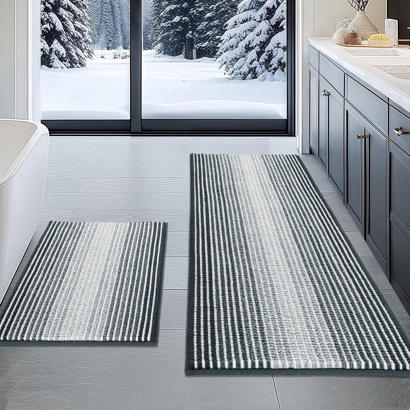 BSICPRO Bathroom Rugs and Mats Sets, 2 Piece Thick Absorbent Chenille Non Slip, Soft Shaggy Bath Room Floor Mats for Bathroom, Machine Washable (Blue Grey, 20" x 47" Plus 16" x 24") - Image 1