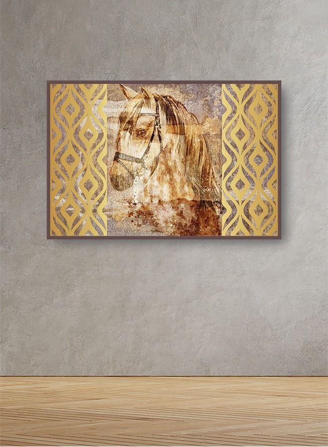 ماركتنا لوحة جدارية قماشية فنية لتزيين الحائط بتصميم حصان مع برواز بني مجوف مقاس 120x80سم قطعة واحدة - Image 1