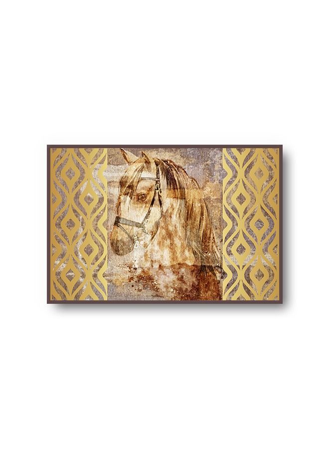 ماركتنا لوحة جدارية قماشية فنية لتزيين الحائط بتصميم حصان مع برواز بني مجوف مقاس 120x80سم قطعة واحدة - Image 2