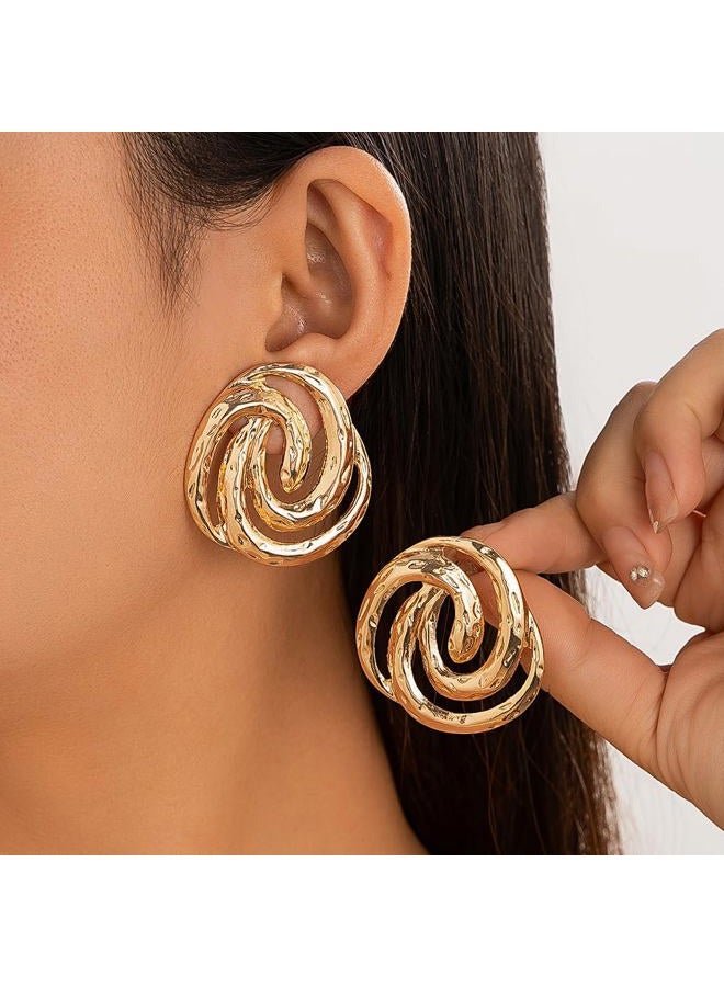 GIGB PBDK Large Big Gold Circle Hanging Earrings for Women Personalized Thick Formal Dangle Earrings Simple Geometric Drop Earrings Birthday Christmas Jewelry, Large, Metal, No Gemstone - Image 2