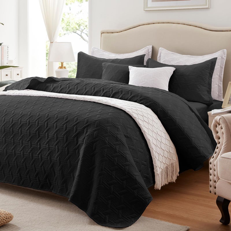 LEAONME مجموعة لحاف Leaonme مجموعة الملك حجم 3 قطع خفيفة الوزن الأسود الأسود-98''x106 '' لينة الدفاع الدافئ الدافئ لحاف ناعم لحاف فاخر لجميع المواسم (يتضمن لحاف واحد 2 shams) - Image 1