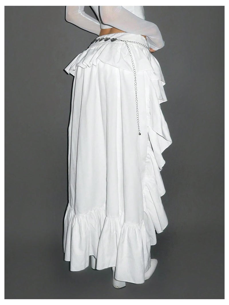 Verdusa Women's Renaissance Pirate Western High Low Night Out Skirt Asymmetrical Ruffle Maxi Skirts White Medium - Image 4