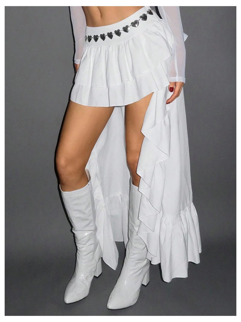 Verdusa Women's Renaissance Pirate Western High Low Night Out Skirt Asymmetrical Ruffle Maxi Skirts White Medium - Image 2
