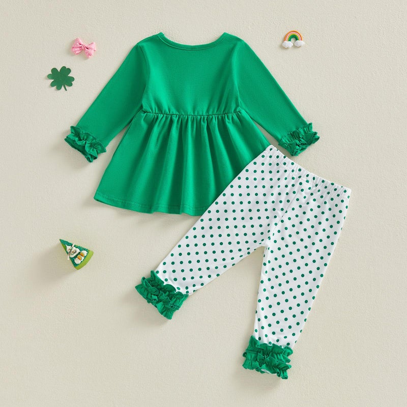 BemeyourBBs Toddler Baby Girl St Patricks Day Outfits Long Sleeve Shirts Tunic Top and Ruffle Pants Set Cute Infant Clothes (Ruffle Shamrock Long Sleeve Green, 6-12 Months) - Image 5