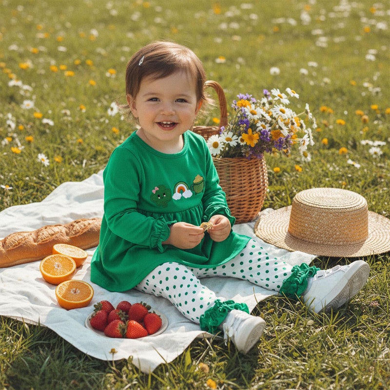 BemeyourBBs Toddler Baby Girl St Patricks Day Outfits Long Sleeve Shirts Tunic Top and Ruffle Pants Set Cute Infant Clothes (Ruffle Shamrock Long Sleeve Green, 6-12 Months) - Image 3