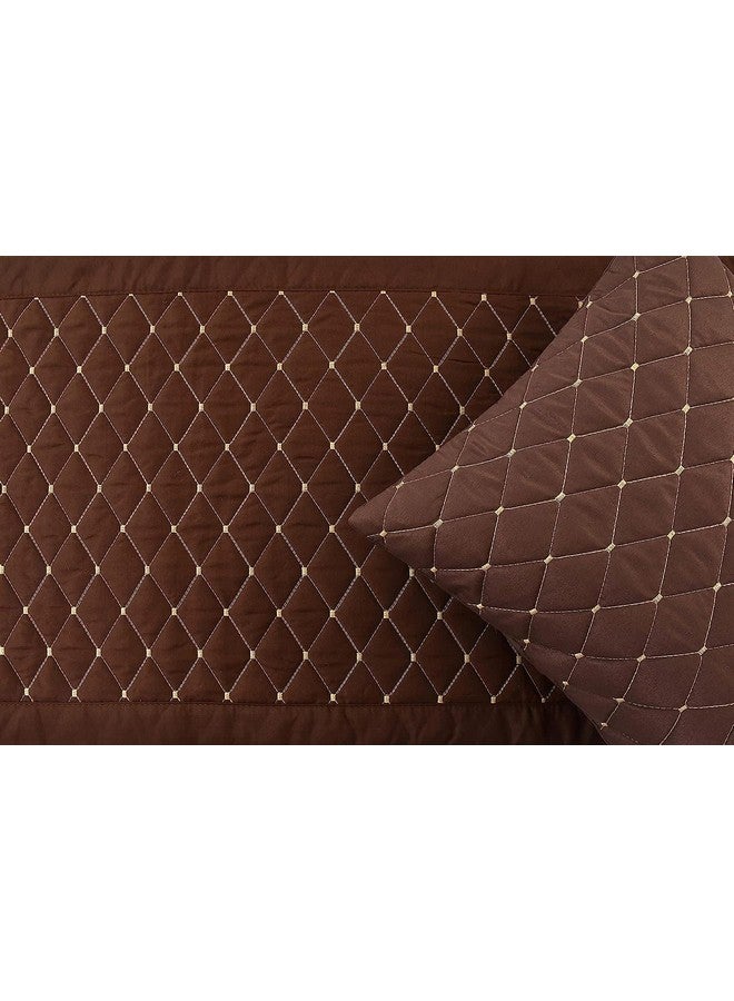 Shri Anand Creations Shri Anand Creations 200TC Quilted Velvet Bed Runner Scarf with Matching Cushion Covers/Slipcovers| Luxurious Decorative Bed Linen Set| Perfect for Bedroom, Hotel or Guest Rooms Bedding (Brown)  - Image 2