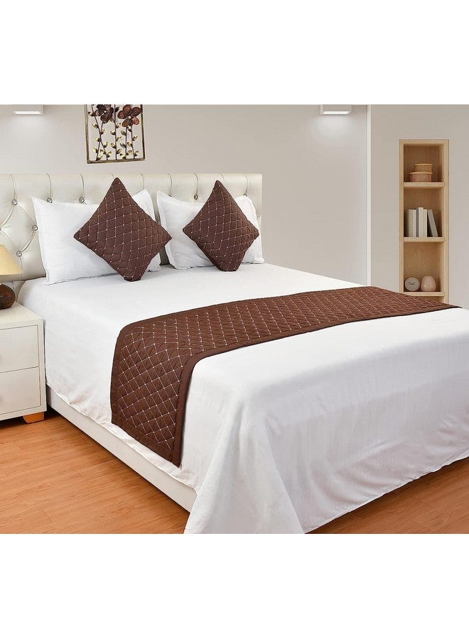 Shri Anand Creations Shri Anand Creations 200TC Quilted Velvet Bed Runner Scarf with Matching Cushion Covers/Slipcovers| Luxurious Decorative Bed Linen Set| Perfect for Bedroom, Hotel or Guest Rooms Bedding (Brown)  - Image 1
