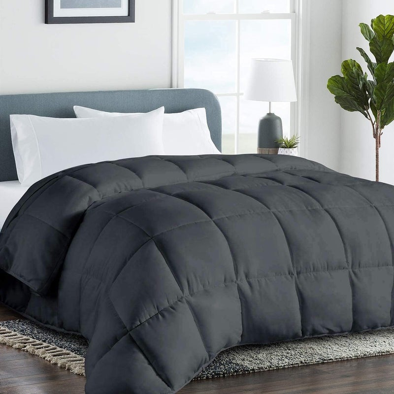 COHOME King Size Comforter  Down Alternative Duvet Insert with AntiClump Tech  8 Tabs AllSeason Reversible Luxury Hotel Bedding  Gifts for WomenMen Dark Grey 90x102 inches