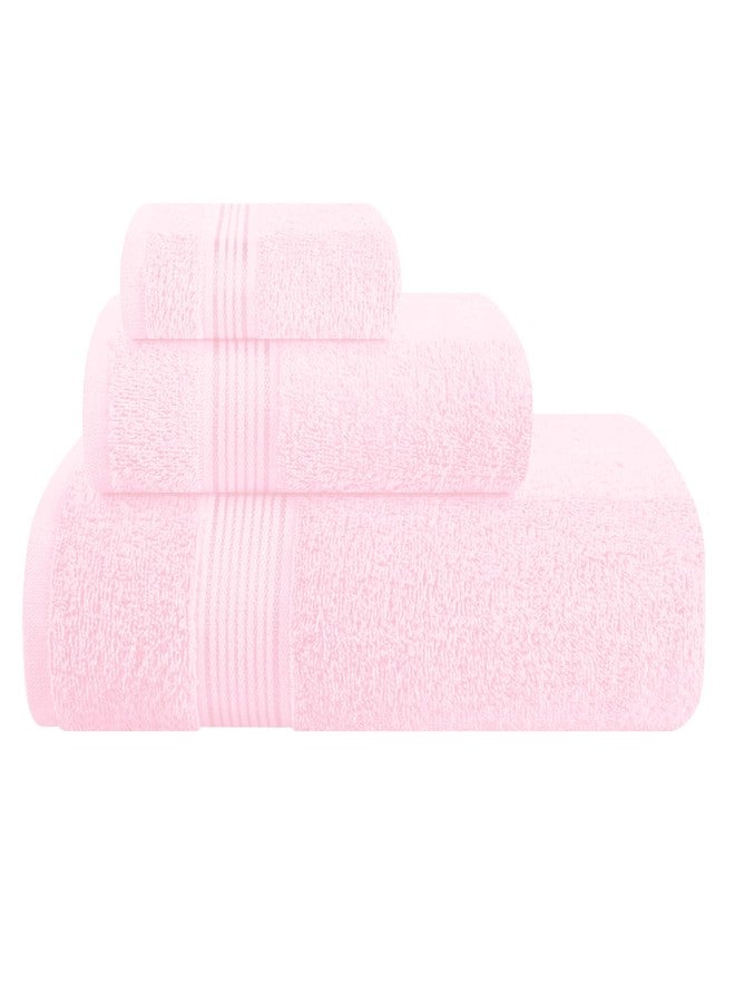 Belizzi Home Ultra Soft 3 Pack Cotton Towel Set, Contains a Bath Towel 28x55 inch, a Hand Towel 16x24 inch & a Wash Coth 12x12 inch, Ideal Everyday use, Compact & Lightweight - Pink - Image 1
