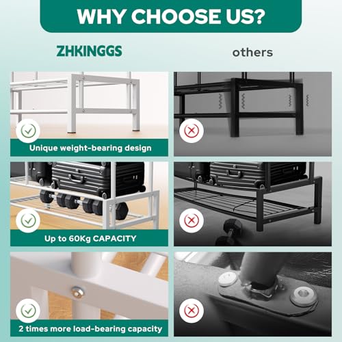 ZHKINGGS Clothes Rack, Double Rods Clothing Rack with 2 Bottom Shelves & 4 Side Shelves, Metal Garment Rack for Hanging Clothes, Heavy Duty Clothes Rack for Bedroom, Laundry, Living Room, White - Image 4
