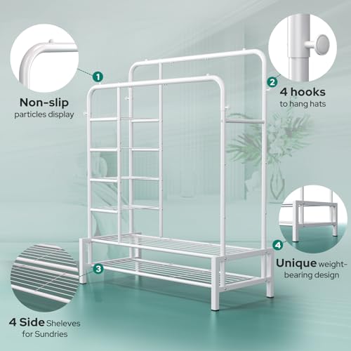 ZHKINGGS Clothes Rack, Double Rods Clothing Rack with 2 Bottom Shelves & 4 Side Shelves, Metal Garment Rack for Hanging Clothes, Heavy Duty Clothes Rack for Bedroom, Laundry, Living Room, White - Image 3