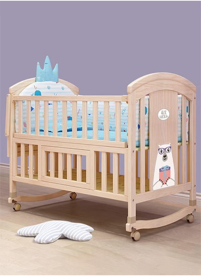 XiuWoo Multifunctional Baby Crib 6 in 1 with Mattress Included, Natural Wood Convertible Crib with Foldable Storage Baby Playpen, Baby Beds Bassinet Bedside Sleeper  - Image 2