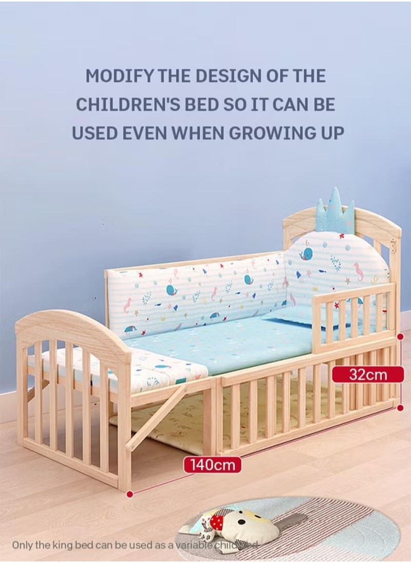 XiuWoo Multifunctional Baby Crib 6 in 1 with Mattress Included, Natural Wood Convertible Crib with Foldable Storage Baby Playpen, Baby Beds Bassinet Bedside Sleeper  - Image 4