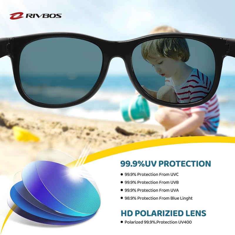 RIVBOS Kids Sunglasses Polarized UV Protection Flexible Rubber Glasses Shades with Strap for Boys Girls RBK004 - Image 3