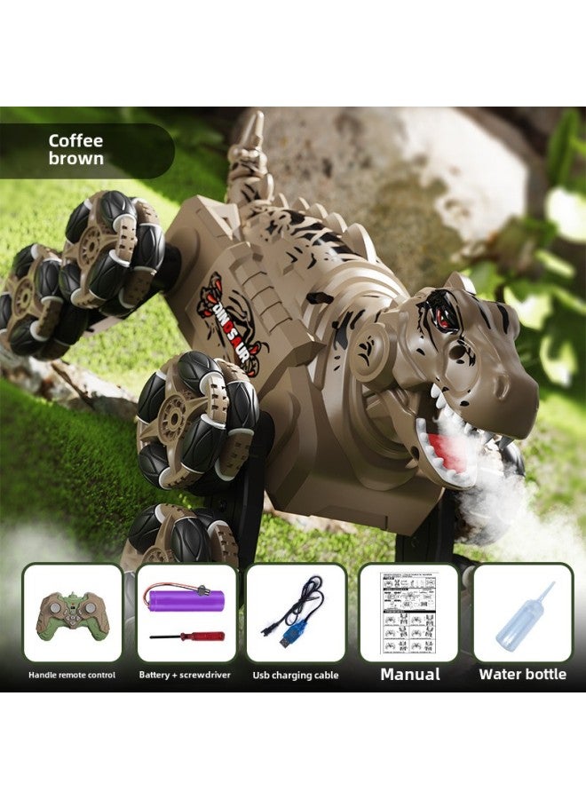 Eight-wheel Dinosaur Stunt Car Spray Swing Arm Deformation Remote Control Car Children's Tyrannosaurus Rex Four-wheel Drive Climbing Off-road Vehicle-Color:TCS17 Coffee Brown  Eight Wheel Stunt Car-Proportion:2 Batteries  - Image 1
