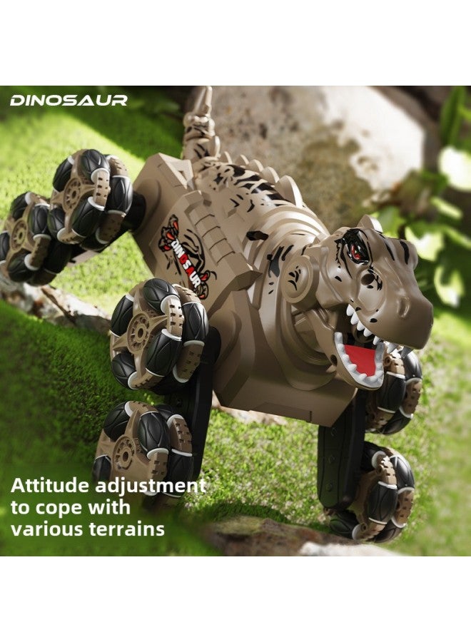 Eight-wheel Dinosaur Stunt Car Spray Swing Arm Deformation Remote Control Car Children's Tyrannosaurus Rex Four-wheel Drive Climbing Off-road Vehicle-Color:TCS17 Coffee Brown  Eight Wheel Stunt Car-Proportion:2 Batteries  - Image 4
