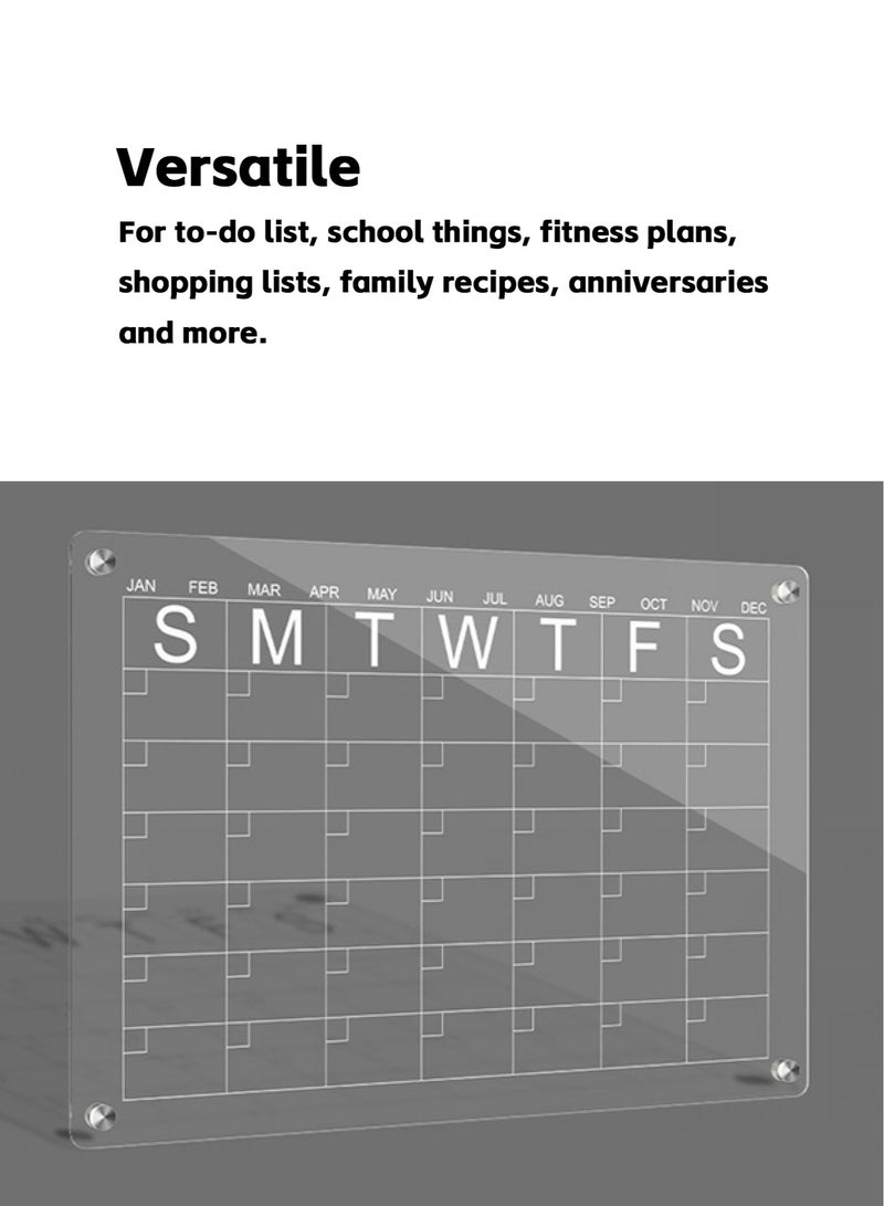 Teuuea 2 Pieces Acrylic Calendar Panel, Strong Magnetic Clear Fridge Refrigerator Monthly and Weekly Planner Board, Home Thick Reusable Calendar Includes Dry Erase 4 Markers(2X 40*30CM)  - Image 3