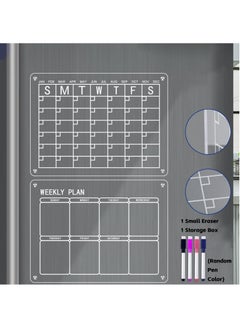 Teuuea 2 Pieces Acrylic Calendar Panel, Strong Magnetic Clear Fridge Refrigerator Monthly and Weekly Planner Board, Home Thick Reusable Calendar Includes Dry Erase 4 Markers(2X 40*30CM)  - Image 1