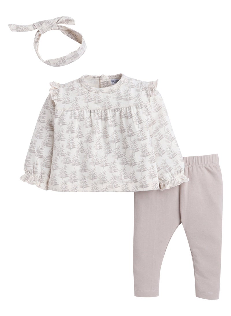 Dirkje Baby Girls 3-Piece Printed Top, Leggings & Headband Set - Image 2