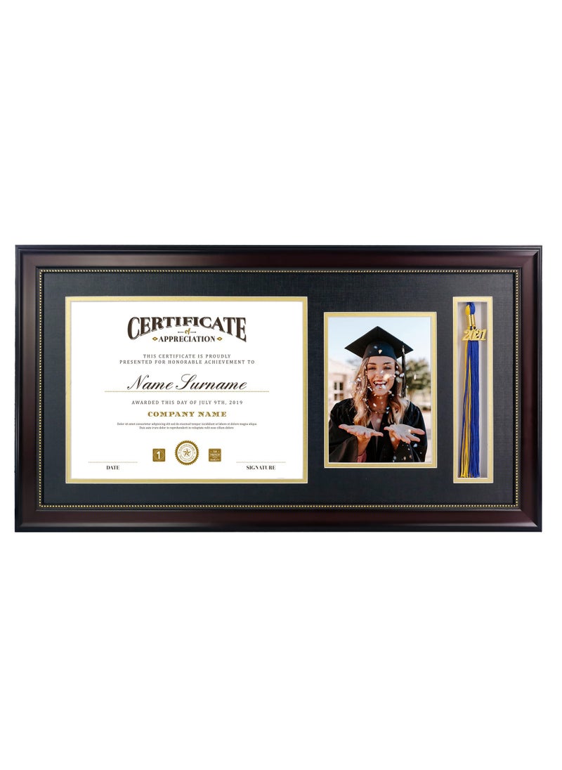 GraduatePro GraduatePro 11x22 Diploma Picture Frame with Tassel Holder for 85x11 DocumentCertificate  5x7 Photo Mahogany Gold Rim with Double Mat Black Over Gold Tassel Shadow Box  Real Glass 
