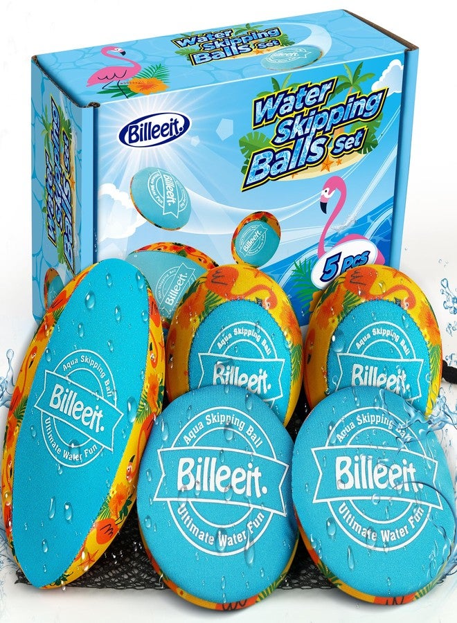 Billeeit 5Pcs Water Skipping Balls for Pool Play, Tropical Yellow Splash Water Bouncing Balls with Portable Mesh Bag, Fun Beach Toys & Games for Kids 3+ 4-8-12 and Adults - Image 1