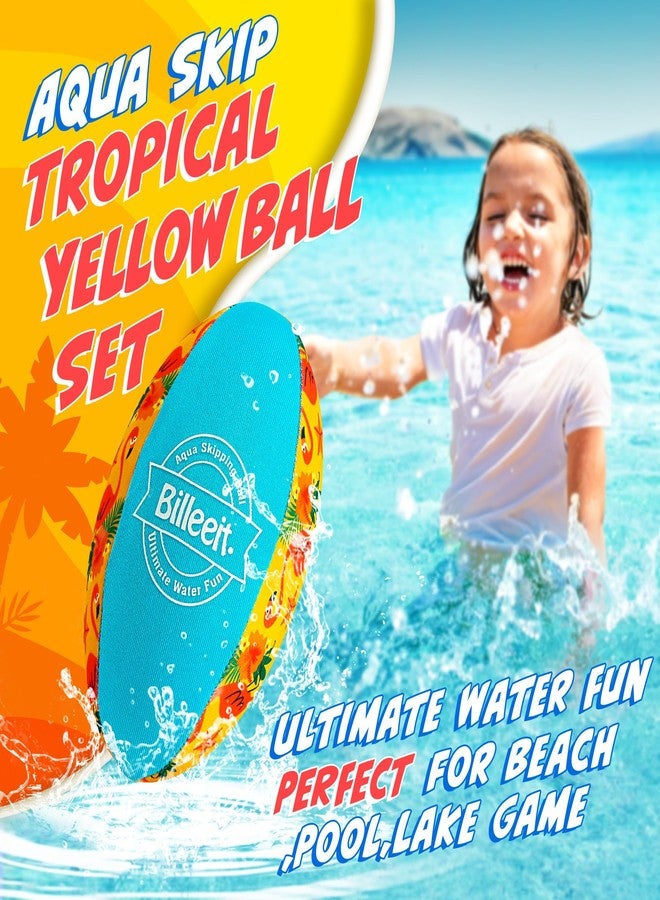 Billeeit 5Pcs Water Skipping Balls for Pool Play, Tropical Yellow Splash Water Bouncing Balls with Portable Mesh Bag, Fun Beach Toys & Games for Kids 3+ 4-8-12 and Adults - Image 2