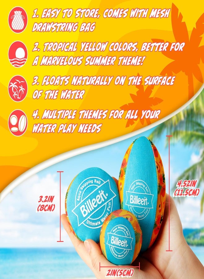 Billeeit 5Pcs Water Skipping Balls for Pool Play, Tropical Yellow Splash Water Bouncing Balls with Portable Mesh Bag, Fun Beach Toys & Games for Kids 3+ 4-8-12 and Adults - Image 3