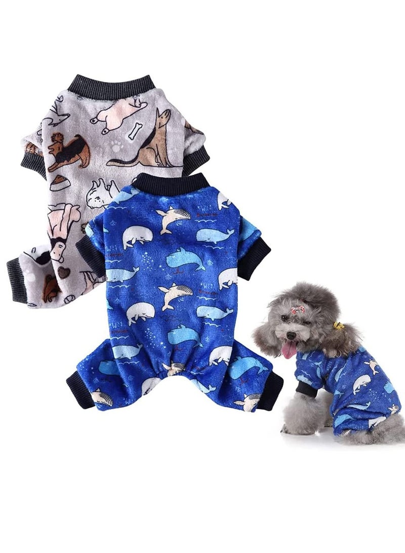 Dog Pajamas for Small Dog, Boy Girl Fleece Puppy 4 Leg Clothes for Chihuahua Yorkie Winter Warm Onesies Jumpsuit Clothing for Pet Male Female 2 Pack Soft Pet Clothes for Puppy Small Dogs - Image 1