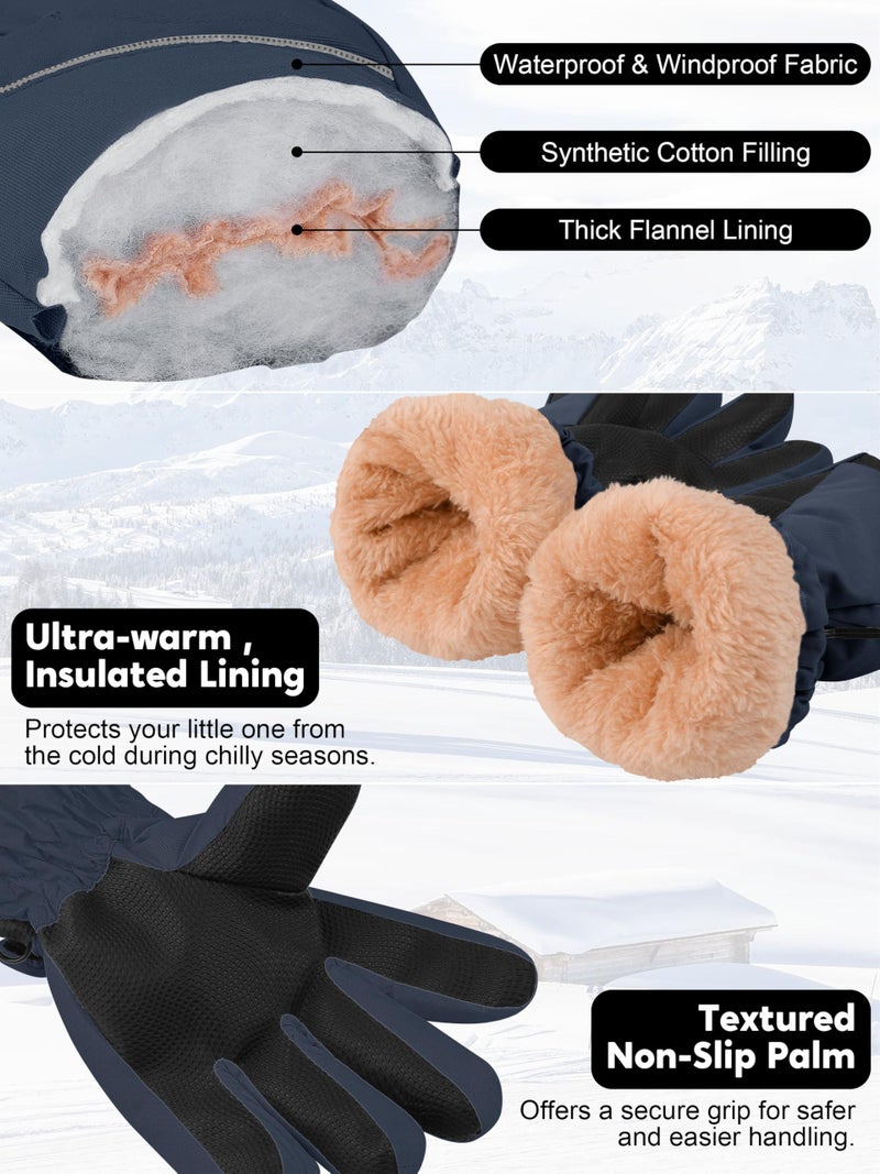 Cooraby 2 Pairs Kids Snow Ski Gloves Winter Waterproof Warm Gloves for Boys Girls Cold Weather Outdoor - Image 3