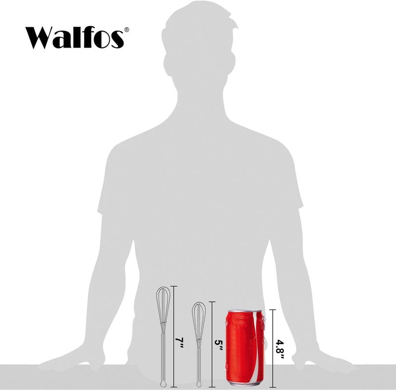 Walfos مخفقات ولفوس الصغيرة من الفولاذ المقاوم للصدأ، مخفقة صغيرة قطعتان، 5 و7 بوصة، مخفقة صغيرة للخفق والضرب وخلط المكونات وتقليب الصلصات. - Image 3