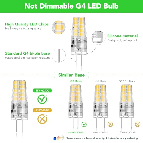 Bubo بوبا 10 حزمة لمبة LED G4 تعادل 2W 30W 3000K أبيض دافئ 250 لومن زاوية شعاع 360°، بديل لمبة هالوجين T3 لمبات المناظر الطبيعية، أضواء LED G4 قاعدة ثنائية الدبوس 12V AC/DC للإضاءة الخارجية - Image 5