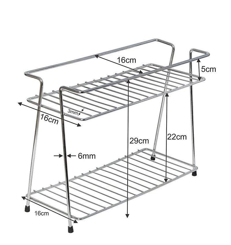 CR18 COLLECTION Stainless Steel Kitchen Rack, Kitchen Organizer and Space Saver, Counter top Stainless Steel Kitchen Stand 2-Tier Trolley Basket for Boxes Utensils Dishes Plates for Home - Image 2